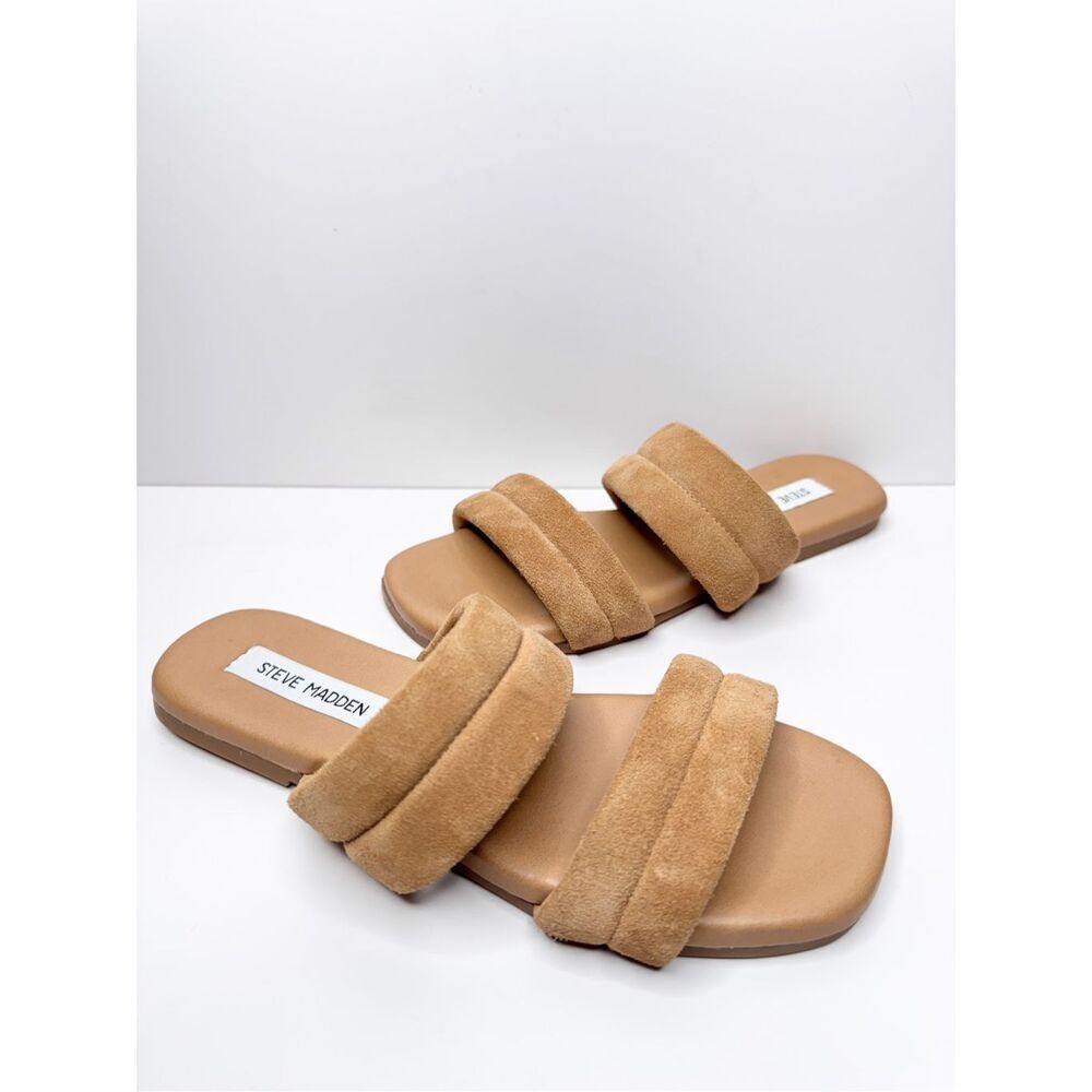 Steve Madden Sandals Womens Size 7 Tan Leather Double‎ Strap Open Toe - Picture 3 of 6